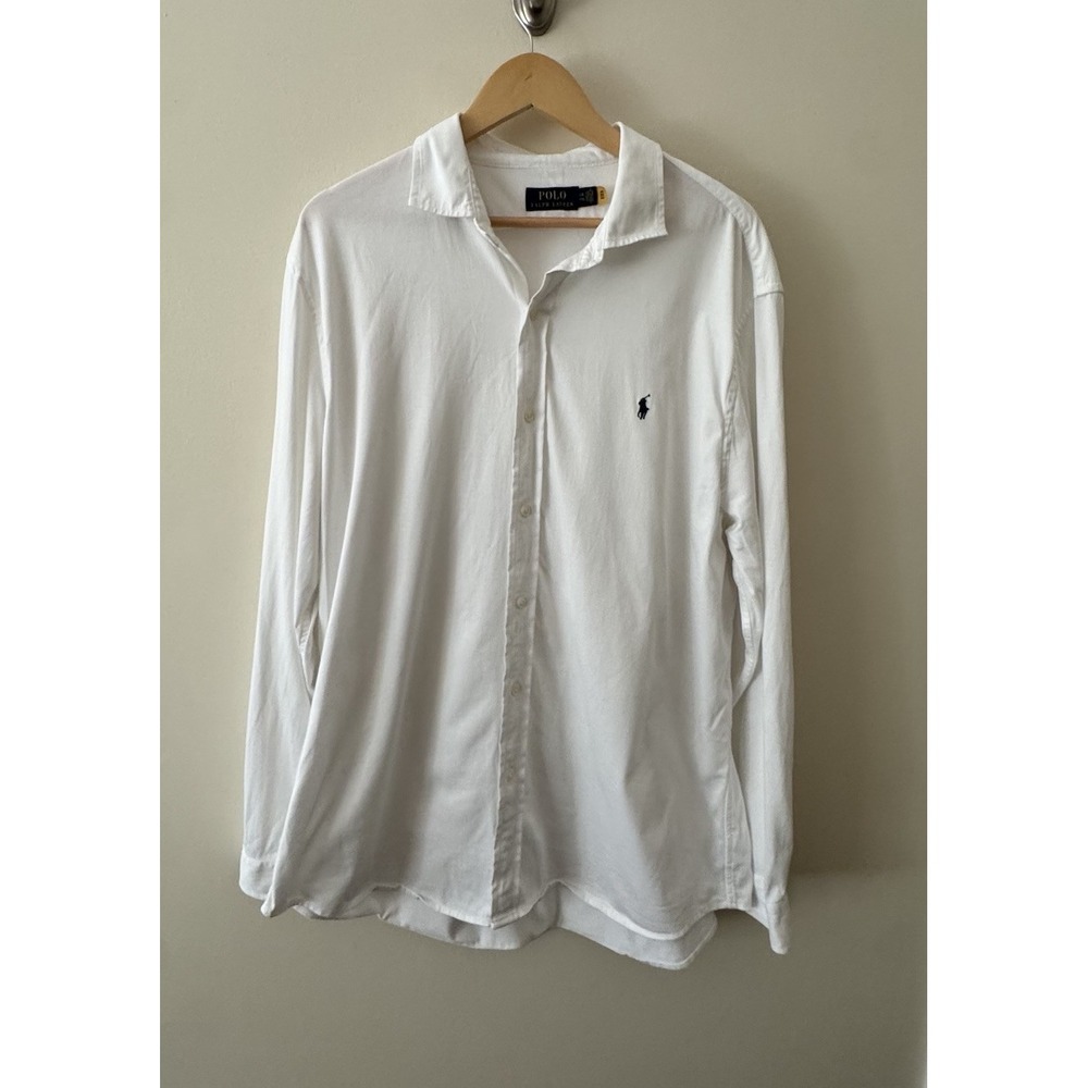 Polo Ralph Lauren Knit Oxford Shirt XXL White Navy Pony  Soft Stretch Fabric